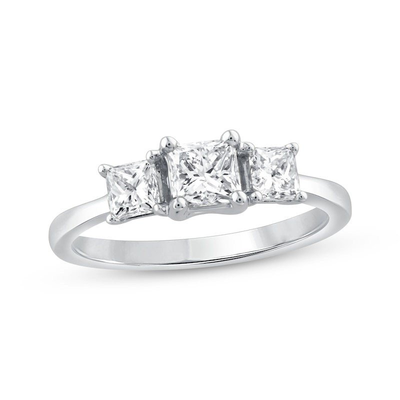 Main Image 1 of Princess-Cut Diamond Three-Stone Engagement Ring 1 ct tw 14K White Gold