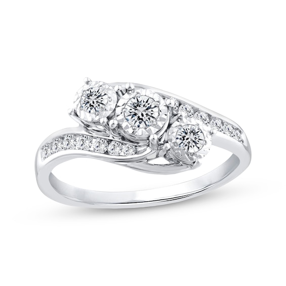Diamond Three-Stone Bypass Engagement Ring 1/2 ct tw 14K White Gold