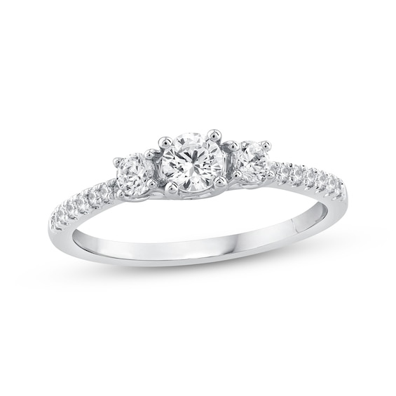 Round-Cut Diamond Three-Stone Engagement Ring 5/8 ct tw 14K White Gold