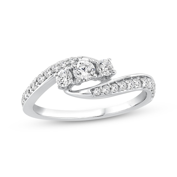 Round-Cut Diamond Three-Stone Bypass Engagement Ring 1/2 ct tw 14K White Gold