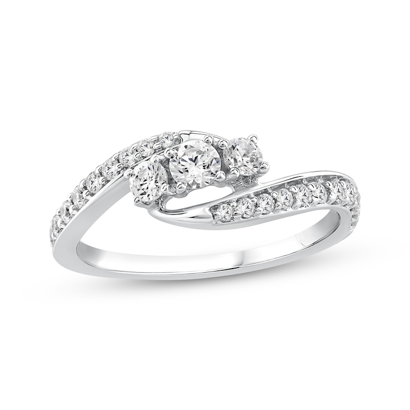 Main Image 1 of Round-Cut Diamond Three-Stone Bypass Engagement Ring 1/2 ct tw 14K White Gold