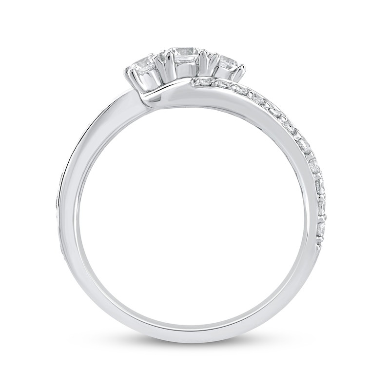 Main Image 3 of Round-Cut Diamond Three-Stone Bypass Engagement Ring 1/2 ct tw 14K White Gold