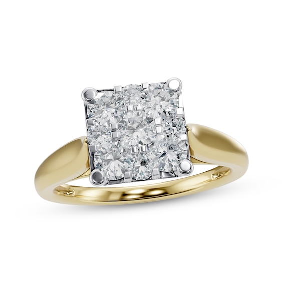Multi-Diamond Square Engagement Ring 1/ ct tw 14K Two-Tone Gold