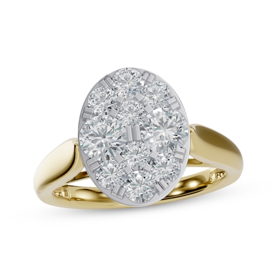 Multi-Diamond Oval Engagement Ring 1 ct tw 14K Yellow Gold