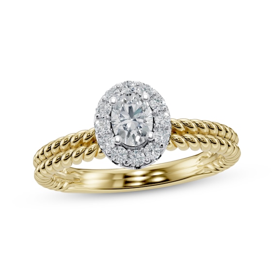 Oval-Cut Diamond Halo Twist Shank Engagement Ring 1/ ct tw 14K Yellow Gold