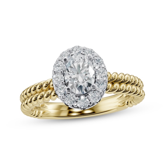 Oval-Cut Diamond Halo Twist Shank Engagement Ring 1/2 ct tw 14K Yellow Gold