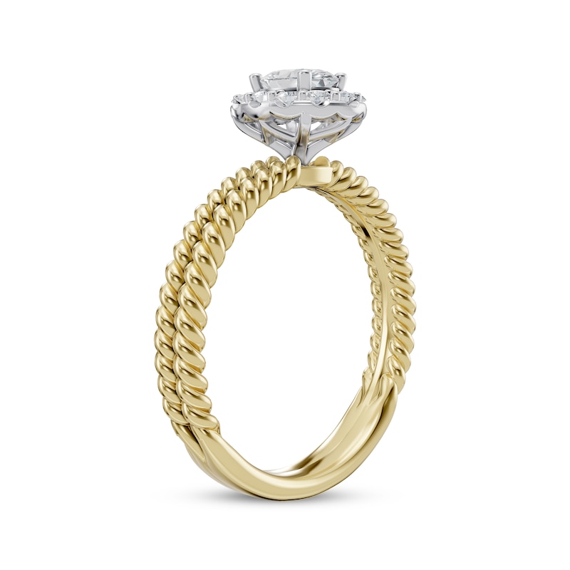 Main Image 2 of Oval-Cut Diamond Halo Twist Shank Engagement Ring 1/2 ct tw 14K Two-Tone Gold