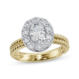 Adore Oval-Cut Diamond Halo Twist Shank Engagement Ring 1 ct tw 14K Two-Tone Gold