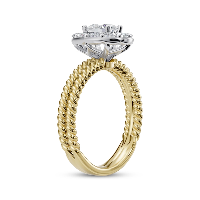 Main Image 2 of Oval-Cut Diamond Halo Twist Shank Engagement Ring 1 ct tw 14K Two-Tone Gold