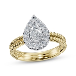 Adore Pear-Shaped Diamond Halo Twist Shank Engagement Ring 1 ct tw 14K Two-Tone Gold