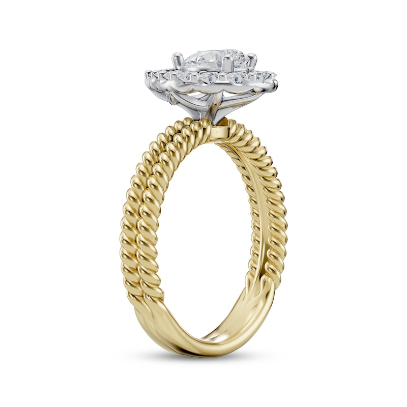 Main Image 2 of Pear-Shaped Diamond Halo Twist Shank Engagement Ring 1 ct tw 14K Two-Tone Gold