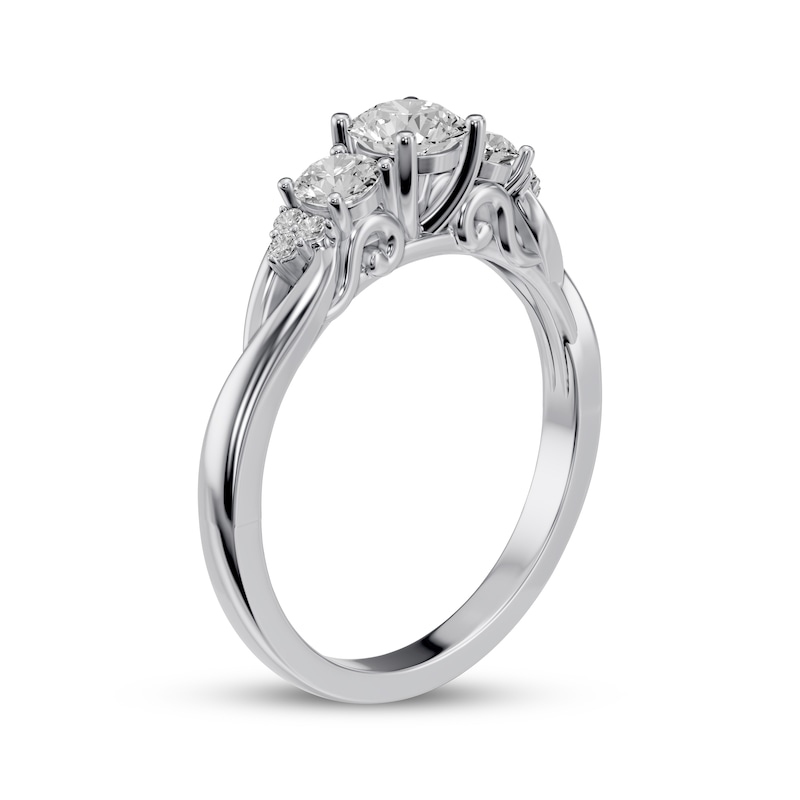 Round-Cut Diamond Three-Stone Engagement Ring 1/4 ct tw 10K White Gold