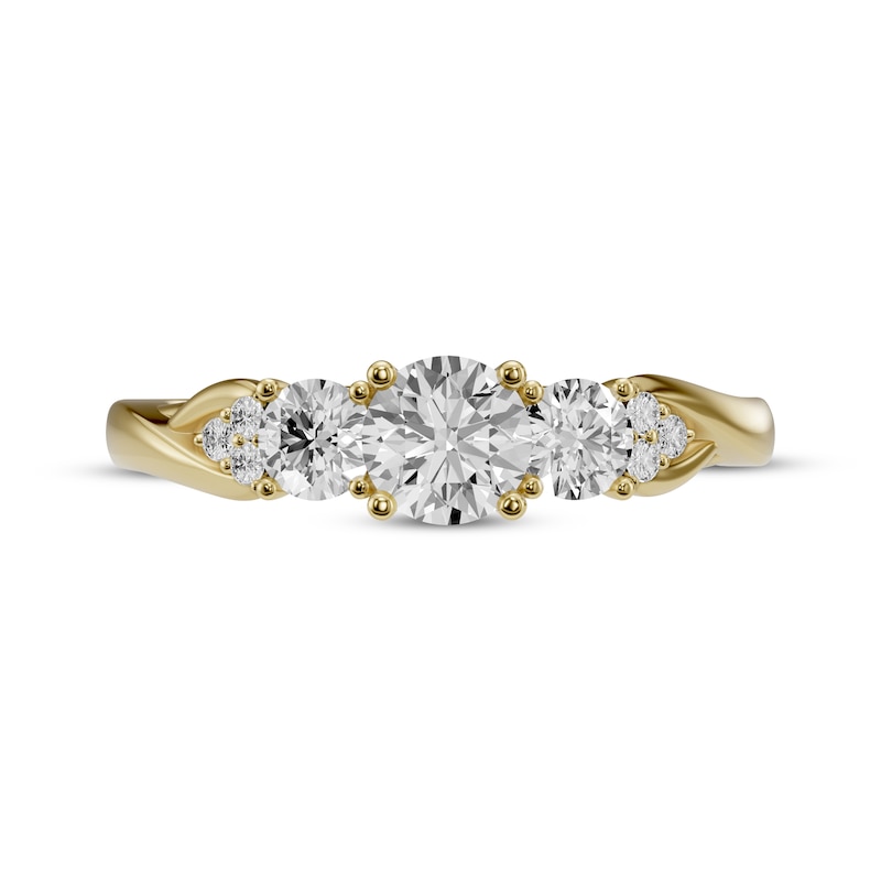 Main Image 3 of Round-Cut Diamond Three-Stone Engagement Ring 1/4 ct tw 10K Yellow Gold