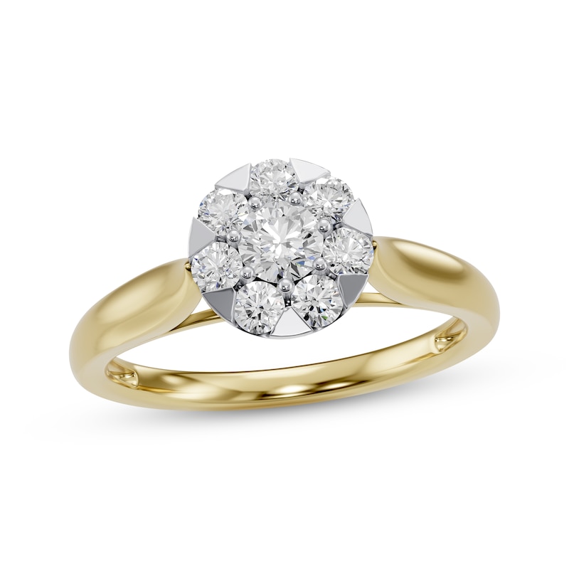 Multi-Diamond Circular-Shaped Engagement Ring 1/2 ct tw 14K Two-Tone Gold