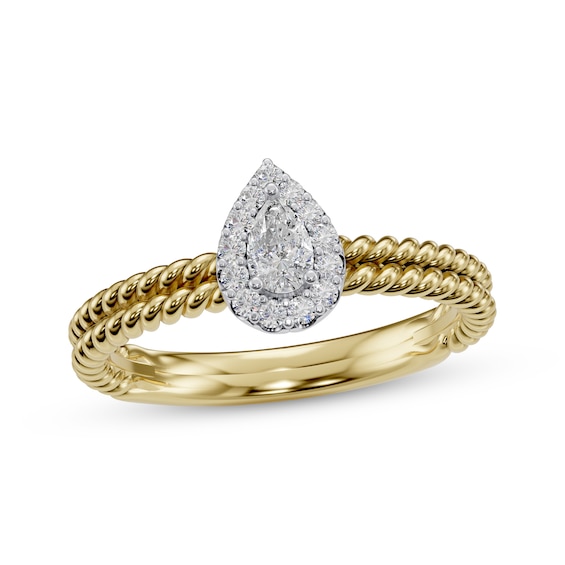 Pear-Shaped Diamond Rope Twist Engagement Ring 1/4 ct tw 14K Yellow Gold