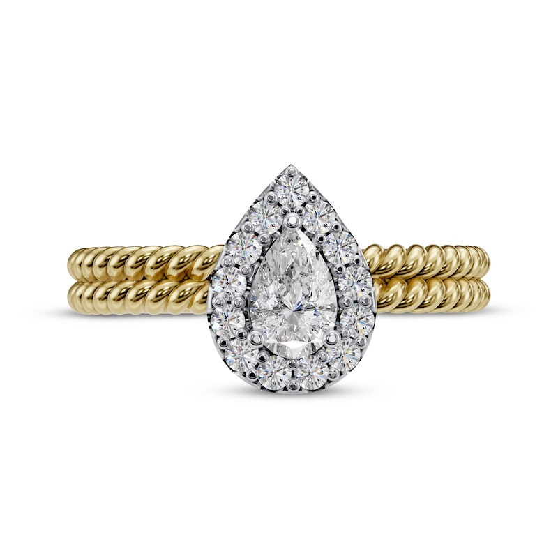 Main Image 3 of Pear-Shaped Diamond Rope Twist Engagement Ring 1/2 ct tw 14K Two-Tone Gold