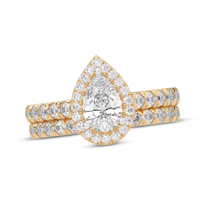 Lab-Grown Diamonds by KAY Pear-Shaped Halo Bridal Set 2 ct tw 14K Yellow Gold (VS2/F)