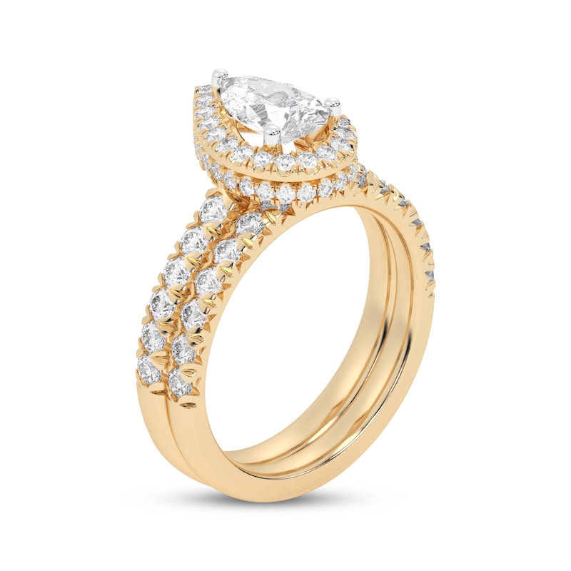 Lab-Grown Diamonds by KAY Pear-Shaped Halo Bridal Set 2 ct tw 14K Yellow Gold (VS2/F)