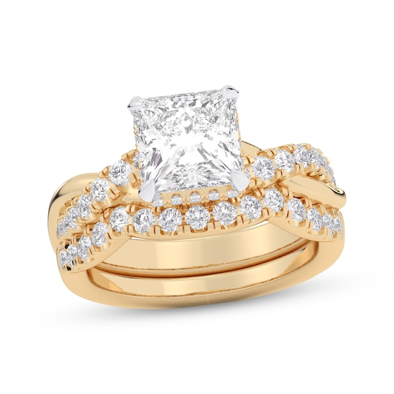 Lab-Created Diamonds by KAY Princess-Cut Double Cuff Bridal Set 3 ct tw 14K Yellow Gold (VS2/F)
