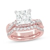 Thumbnail Image 1 of Lab-Grown Diamonds by KAY Princess-Cut Double Hidden Halo Bridal Set 3 ct tw 14K Rose Gold