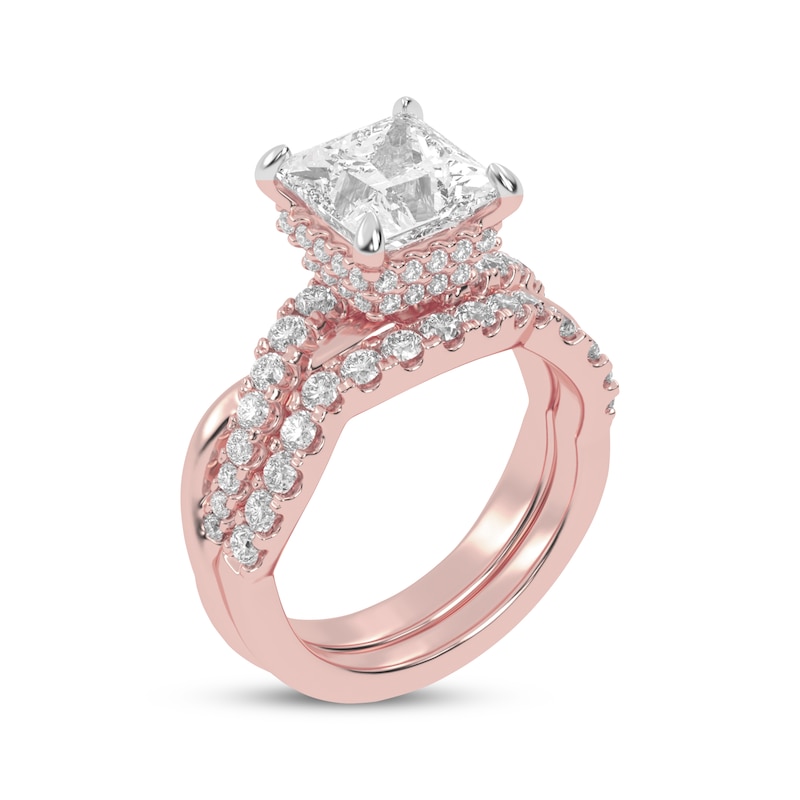 Main Image 2 of Lab-Grown Diamonds by KAY Princess-Cut Double Hidden Halo Bridal Set 3 ct tw 14K Rose Gold