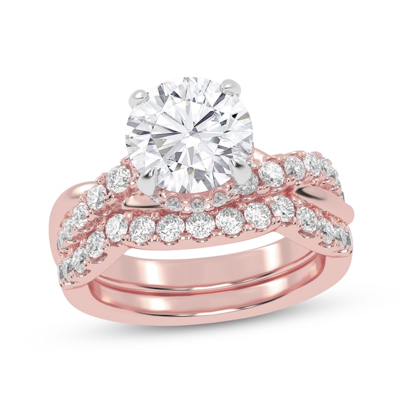 Lab-Created Diamonds by KAY Round-Cut Double Hidden Halo Bridal Set 3 ct tw 14K Rose Gold