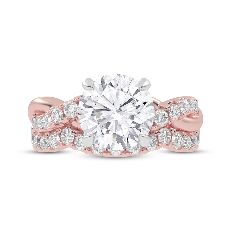 Main Image 3 of Lab-Grown Diamonds by KAY Round-Cut Double Hidden Halo Bridal Set 3 ct tw 14K Rose Gold