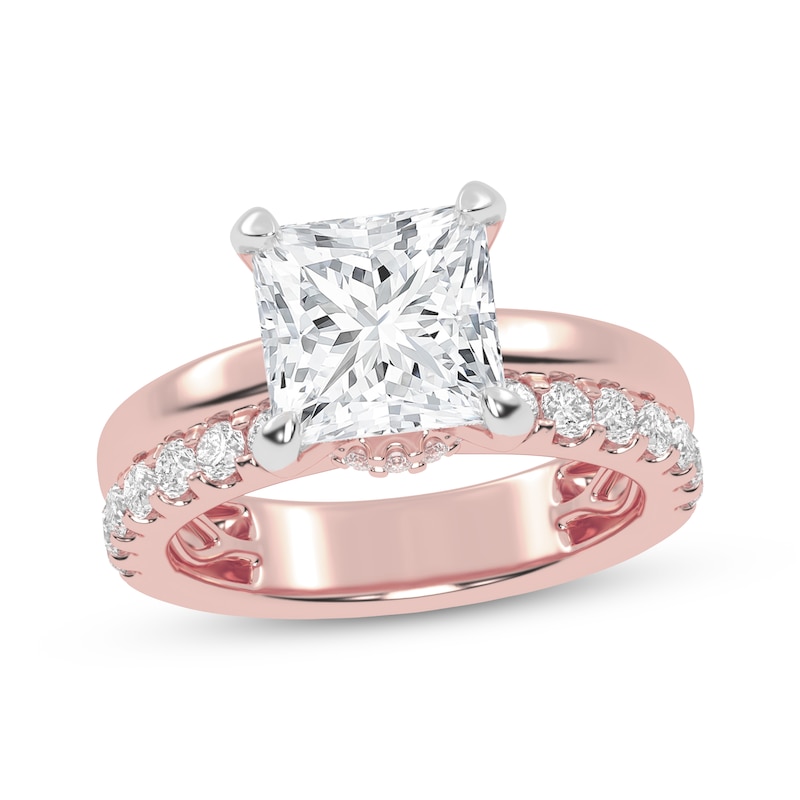 Main Image 1 of Lab-Grown Diamonds by KAY Princess-Cut Hidden Halo Engagement Ring 2-1/2 ct tw 14K Rose Gold