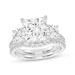 Lab-Created Diamonds by KAY Princess & Round-Cut Three-Stone Bridal Set 3 ct tw 14K White Gold