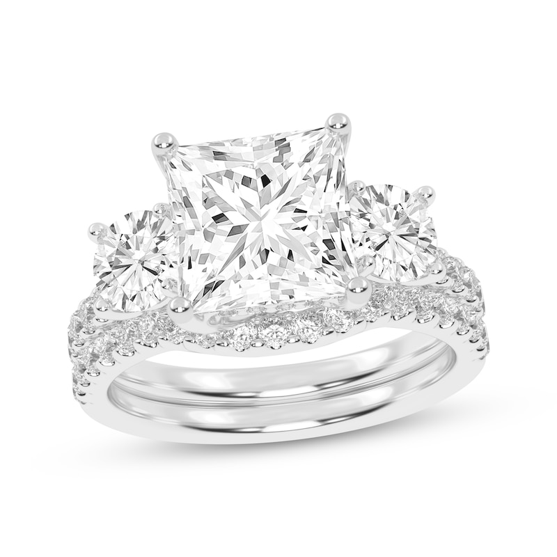 Main Image 1 of Lab-Created Diamonds by KAY Princess & Round-Cut Three-Stone Bridal Set 3 ct tw 14K White Gold