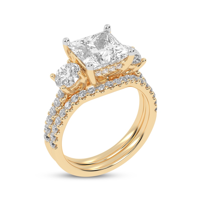 Lab-Created Diamonds by KAY Princess & Round-Cut Three-Stone Bridal Set 3 ct tw 14K Yellow Gold