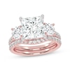 Thumbnail Image 0 of Lab-Created Diamonds by KAY Princess & Round-Cut Three-Stone Bridal Set 3 ct tw 14K Rose Gold