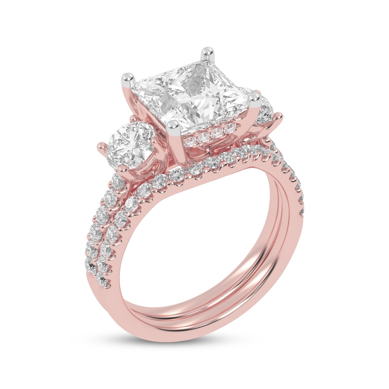 Lab-Created Diamonds by KAY Princess & Round-Cut Three-Stone Bridal Set 3 ct tw 14K Rose Gold