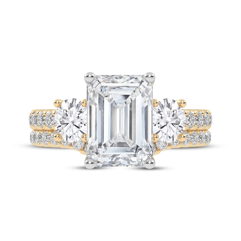 Main Image 3 of Lab-Grown Diamonds by KAY Emerald-Cut Three-Stone Bridal Set 3 ct tw 14K Yellow Gold