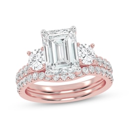 Lab-Grown Diamonds by KAY Emerald-Cut Three-Stone Bridal Set 3 ct tw 14K Rose Gold