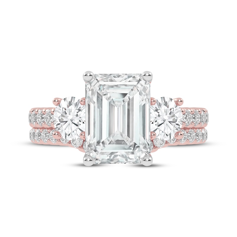 Main Image 3 of Lab-Grown Diamonds by KAY Emerald-Cut Three-Stone Bridal Set 3 ct tw 14K Rose Gold