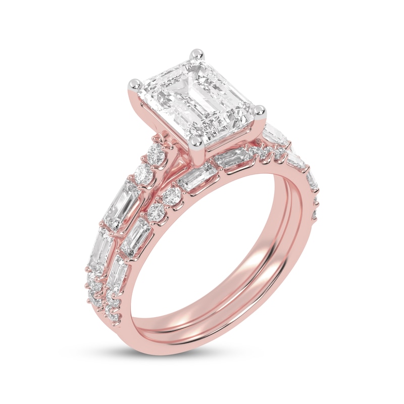 Main Image 2 of Lab-Grown Diamonds by KAY Emerald-Cut Bridal Set 3 ct tw 14K Rose Gold