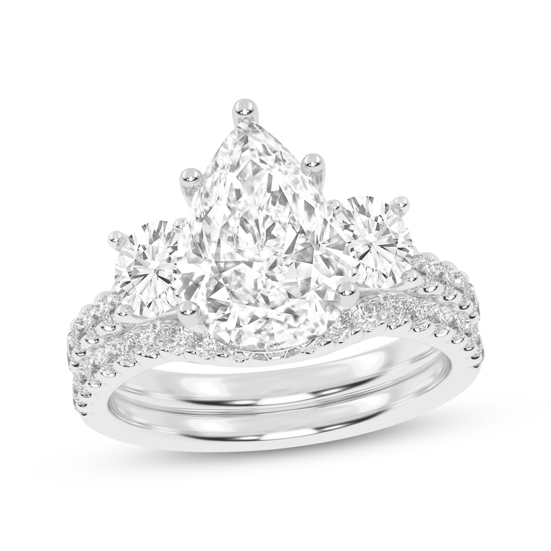 Lab-Grown Diamonds by KAY Pear-Shaped & Round-Cut Three-Stone Bridal Set 3 ct tw 14K White Gold