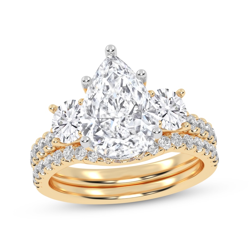 Lab-Grown Diamonds by KAY Pear-Shaped & Round-Cut Three-Stone Bridal Set 3 ct tw 14K Yellow Gold