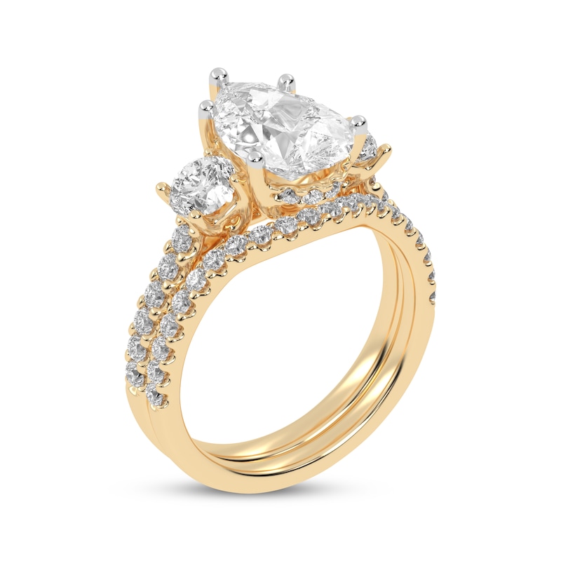 Lab-Grown Diamonds by KAY Pear-Shaped & Round-Cut Three-Stone Bridal Set 3 ct tw 14K Yellow Gold