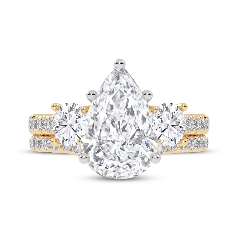 Lab-Grown Diamonds by KAY Pear-Shaped & Round-Cut Three-Stone Bridal Set 3 ct tw 14K Yellow Gold