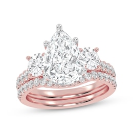 Lab-Grown Diamonds by KAY Pear-Shaped & Round-Cut Three-Stone Bridal Set 3 ct tw 14K Rose Gold