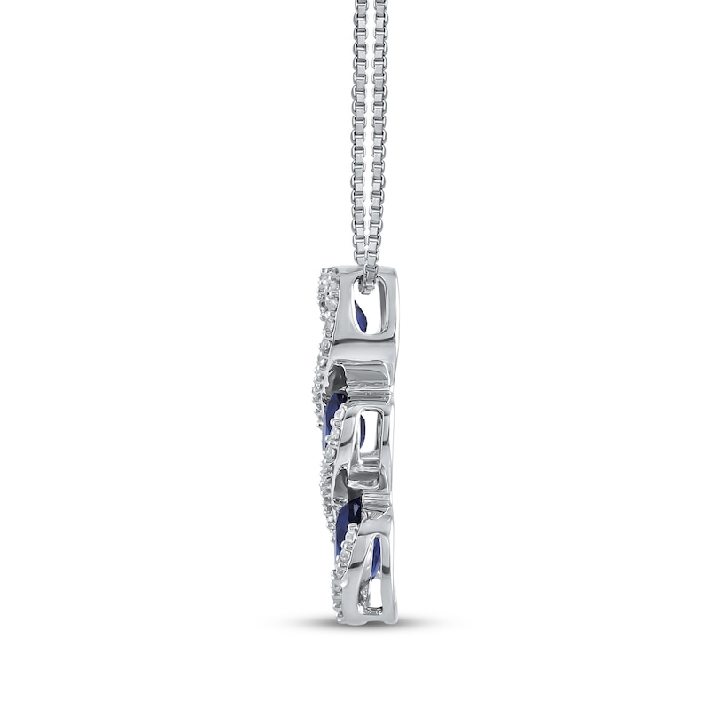 Memories Moments Magic Oval-Cut Blue Lab-Created Sapphire & Diamond Three-Stone Necklace 1/8 ct tw Sterling Silver 18"