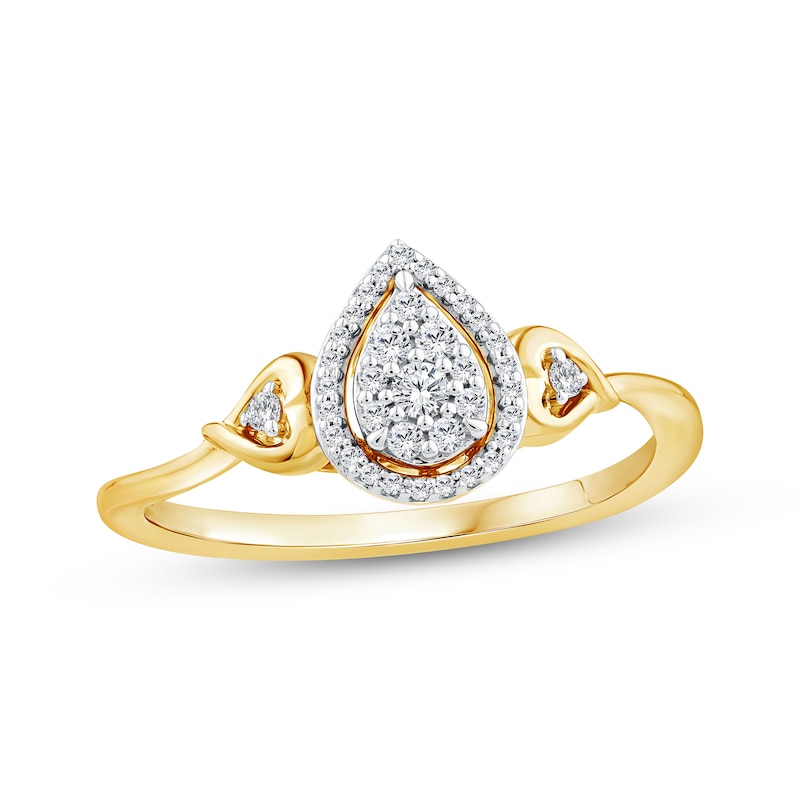 Main Image 1 of Multi-Diamond Pear-Shaped Halo Promise Ring 1/6 ct tw 24K Yellow Gold-Plated Sterling Silver