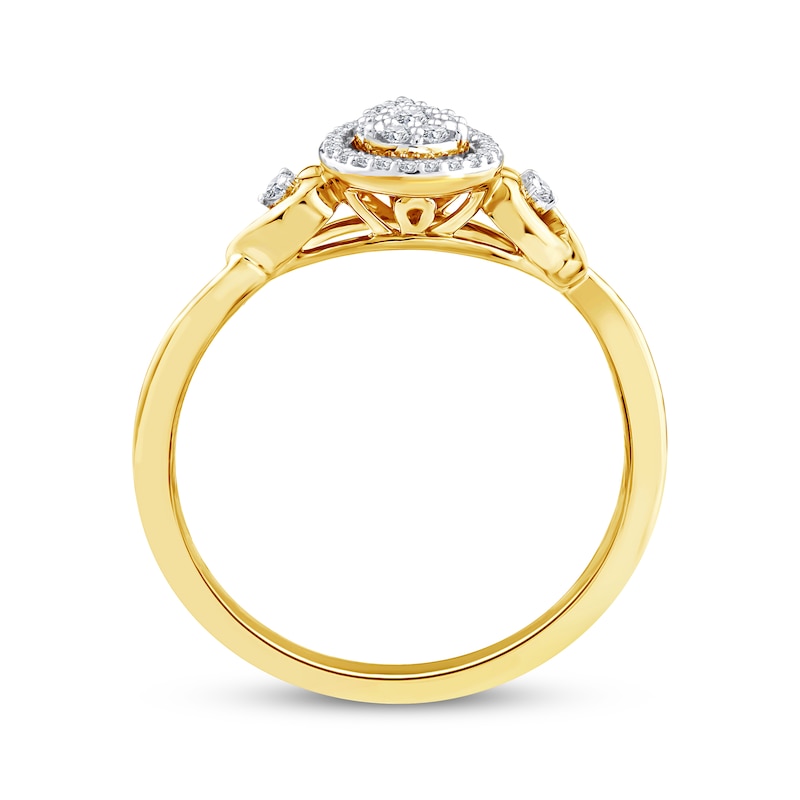 Main Image 3 of Multi-Diamond Pear-Shaped Halo Promise Ring 1/6 ct tw 24K Yellow Gold-Plated Sterling Silver