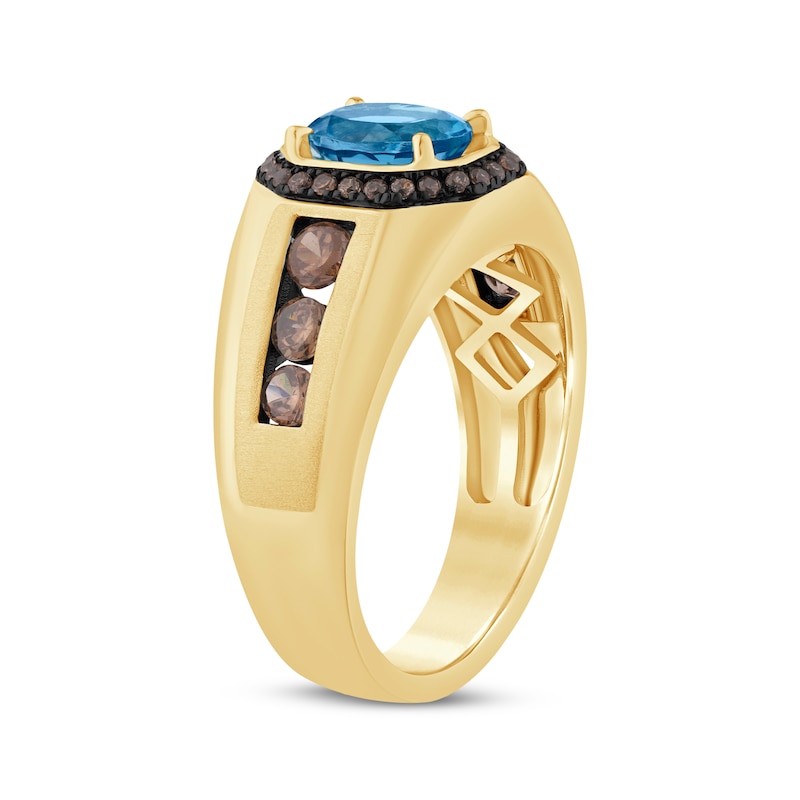 Main Image 2 of Men's Oval-Cut London Blue Topaz & Brown Diamond Ring 7/8 ct tw 10K Yellow Gold