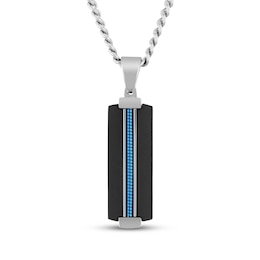 Men's Slender Dog Tag Necklace Stainless Steel with Black & Blue Ion Plating 24&quot;