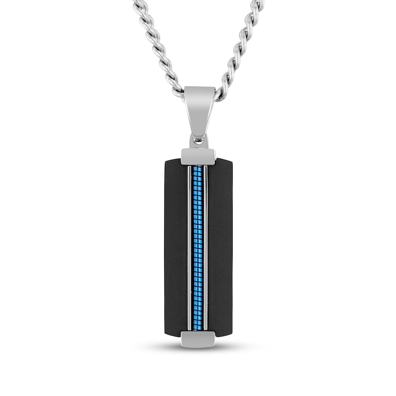 Main Image 1 of Men's Slender Dog Tag Necklace Stainless Steel with Black & Blue Ion Plating 24&quot;