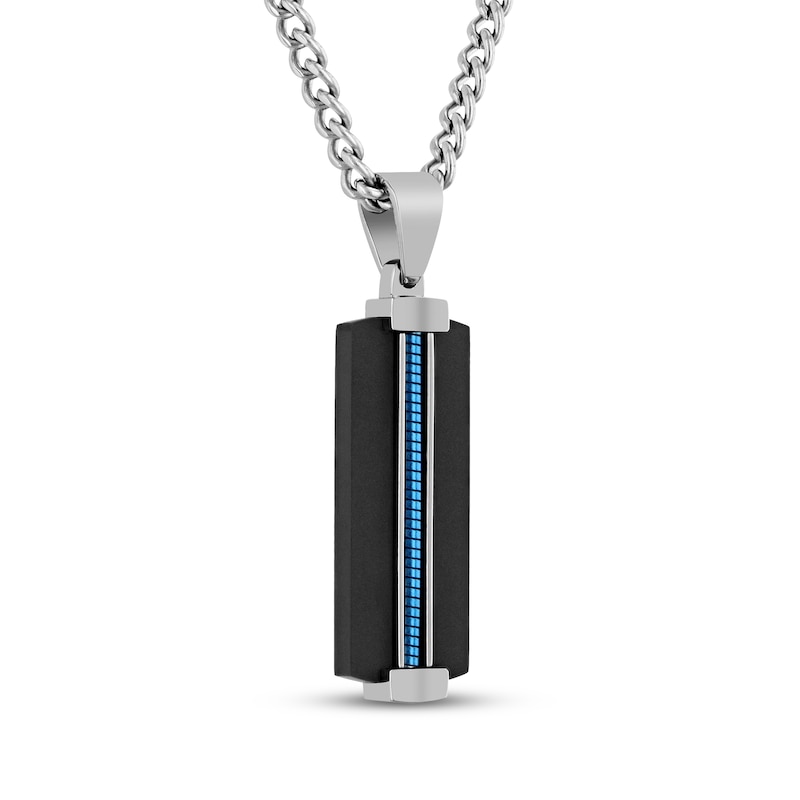 Main Image 2 of Men's Slender Dog Tag Necklace Stainless Steel with Black & Blue Ion Plating 24&quot;