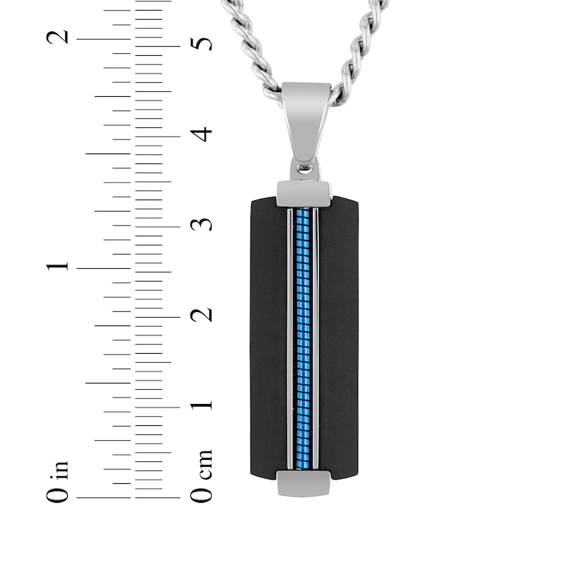 Main Image 4 of Men's Slender Dog Tag Necklace Stainless Steel with Black & Blue Ion Plating 24&quot;